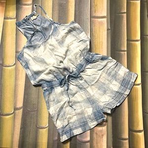 🌳Cloth & Stone* Chambray Checkered Shorts Jumpsuit Romper Distressed XS …